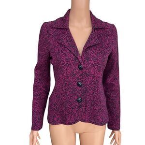 NIC+ZOE Women Size PS FUCHSIA AND BLACK Stretch Knit Blazer Cotton Blend